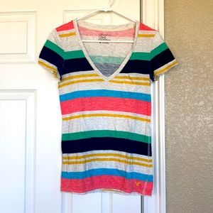 American Eagle Stripe V-Neck Shirt